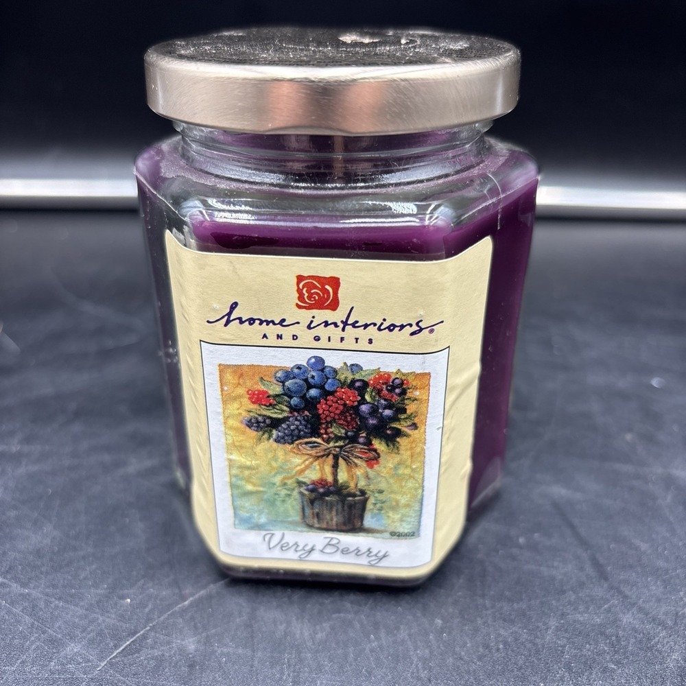 Vintage Home Interiors Candle Very Berry Jar 90s Cottagecore Purple Hexagon NEW